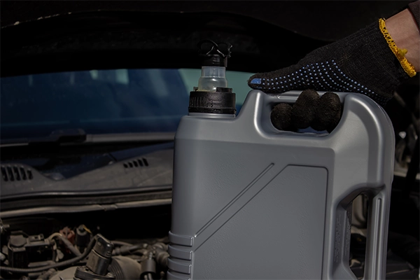 Close-up image of a motor oil bottle