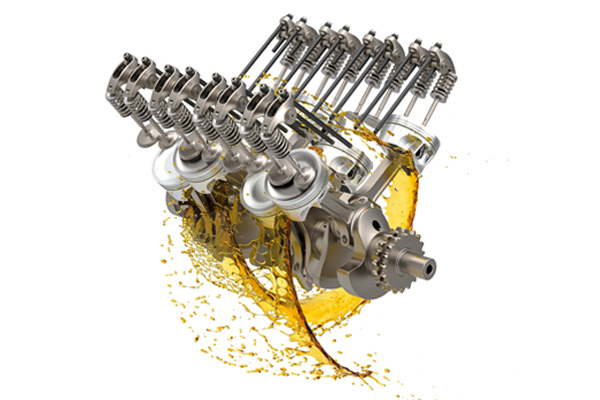V8 car engine with oil.