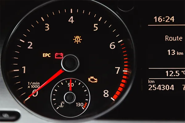 Various dashboard warning lights illuminated